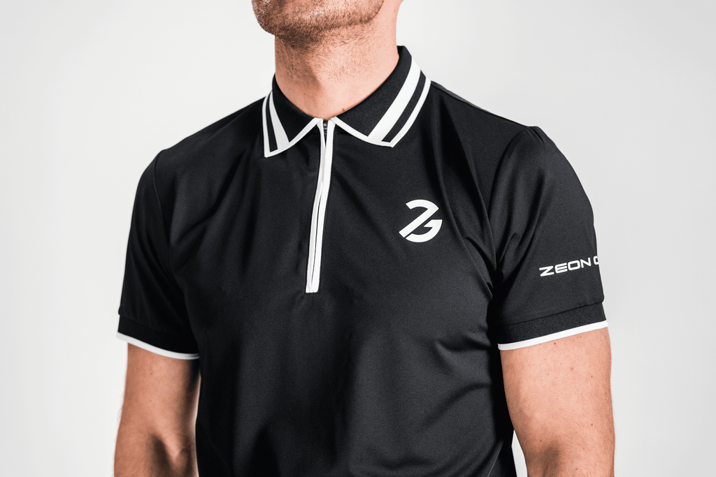Nephele Zip-Neck Polo Shirt Dark Grey and Orange