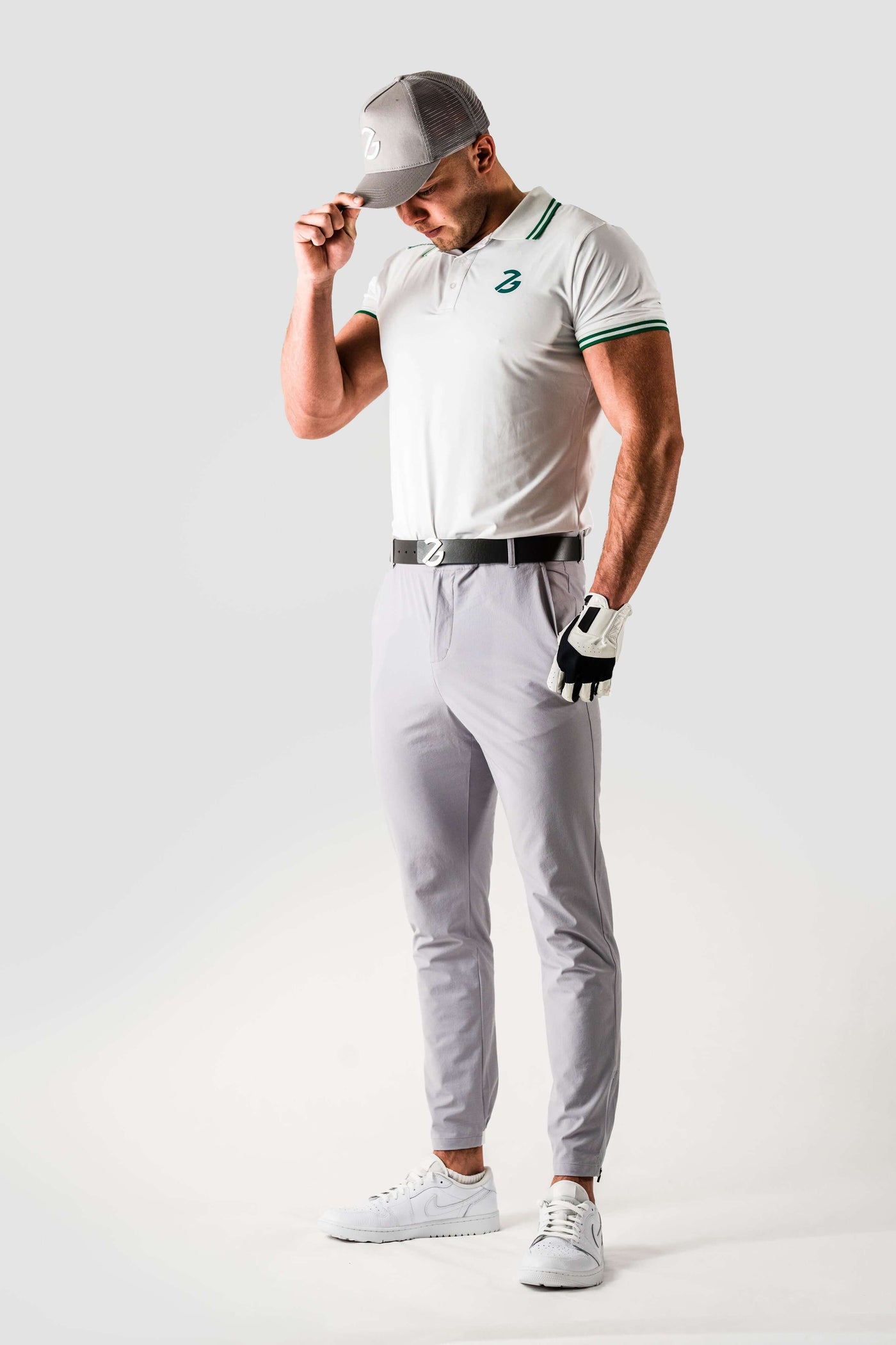 Hector White/Green Button Polo